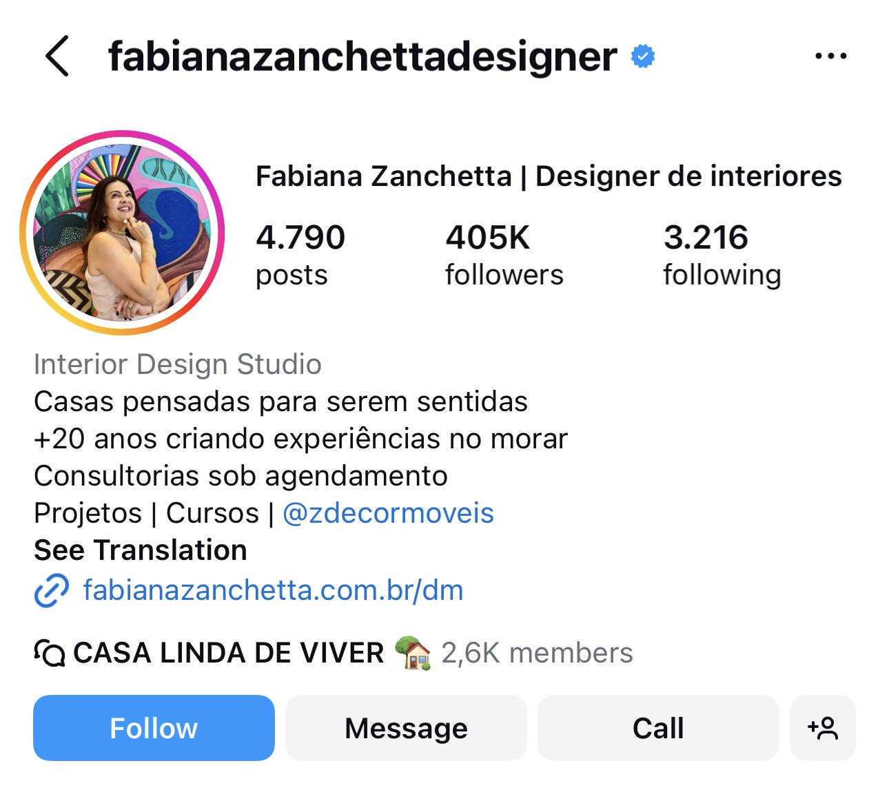 Screenshot do perfil do Instagram da Fabiana Zanchetta